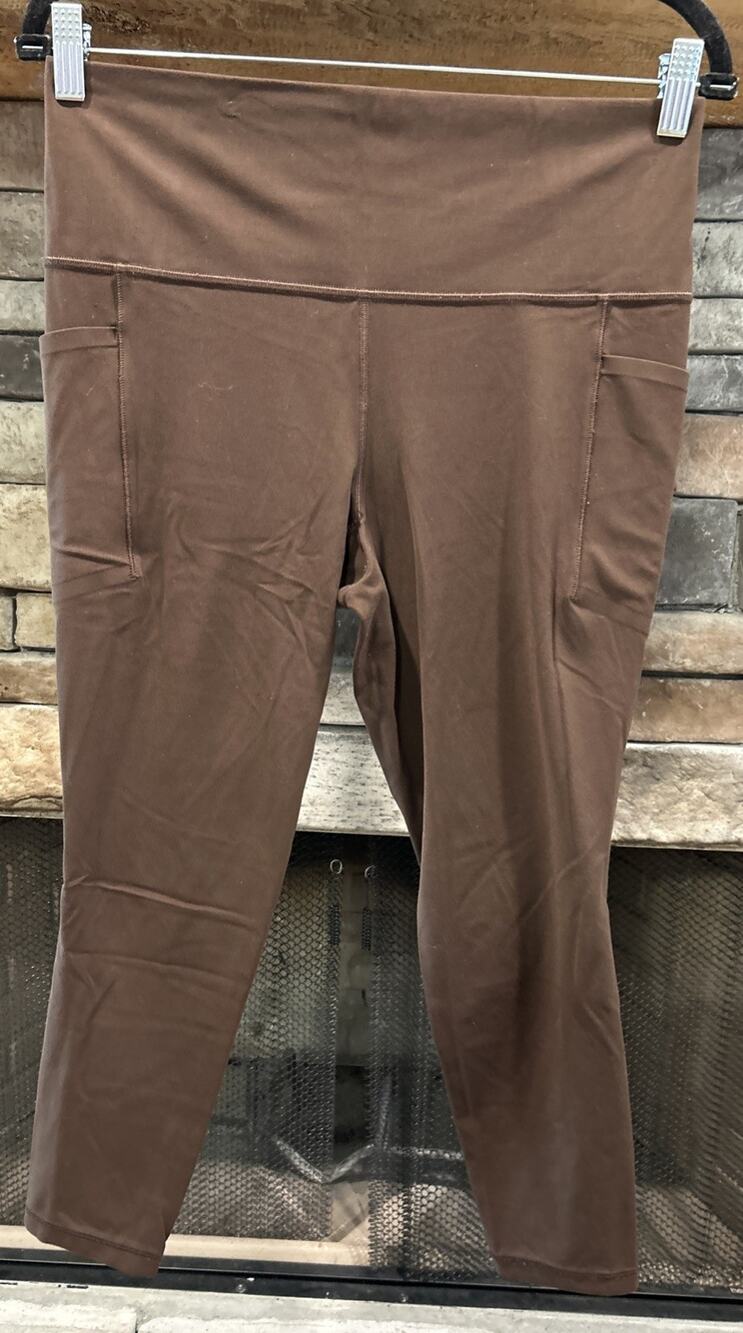 Women’s ATHLETA Brown Salutation Stash 7/8 Tights Size L *C9